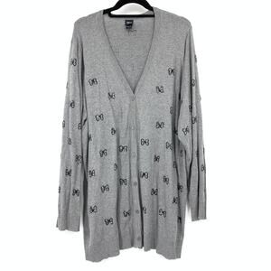 Torrid Disney V-Neck Button Front Cardigan Sweater Sz 4X Gray Black Sequin Bows